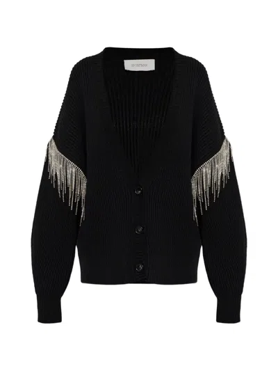 Sportmax Cardigan In Wool With Removable Sleeves And Strass In Black