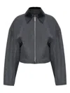 Sportmax Cropped Virgin Wool Jacket With Contrast Collar In Gray