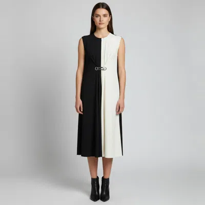 Pre-owned Sportmax Defile Two-tone Crepe Clasp Detail Midi Dress S In Black