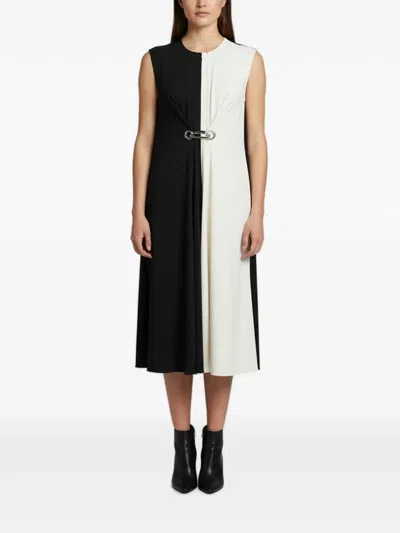 Pre-owned Sportmax Defile Two-tone Crepe Midi Dress In Black