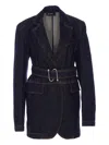 Sportmax Waist Belted Longline Jacket With Notched Lapels In Blue