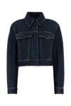 Sportmax Cropped Denim Jacket With Collared Neck In Blu Notte