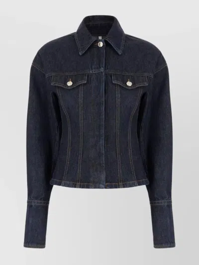 Sportmax Denim Jacket With Chest Pockets And Contrast Stitching In Blue
