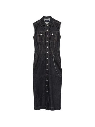 Sportmax Denim Midi Dress With Button Closure And Pockets In Blue