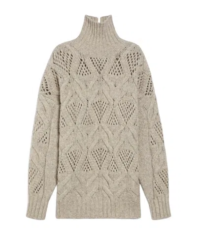 Sportmax Oversize Cable Knit High Neck Sweater In Beige