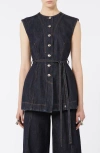 Sportmax Blue Solid Round Neck Top In Black