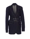 Sportmax Waist Belted Longline Jacket With Notched Lapels In Blue