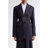 Sportmax Waist Belted Longline Jacket With Notched Lapels In Navy