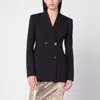 Sportmax Black Slim Double-breasted Jacket Wth Rhinestone Detail In Stretch Polyamide Woman In Black
