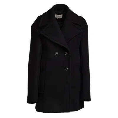 Sportmax Double-breasted Caban Coat With Notched Lapel And Side Pockets In Black