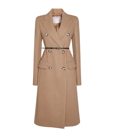 Sportmax Double-breasted Coat In Camel