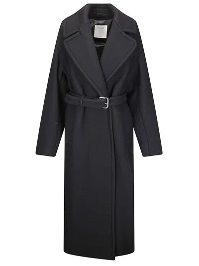 Sportmax Double-breasted Heavy Coat With Side Pockets And Removable Belt In Black