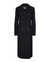 Sportmax Double-breasted Long Coat In Pure Virgin Wool In Black