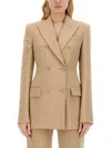 Sportmax Camel-coloured Double-breasted Jacket In Black