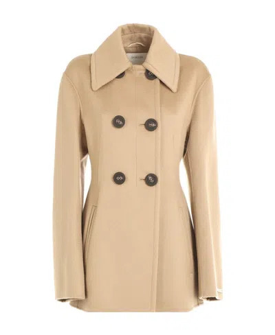 Sportmax Double-breasted Long-sleeved Overcoat In Brown
