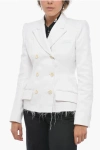 SPORTMAX DOUBLE-BREASTED MOZART COTTON BLAZER WITH RAW-CUT BOTTOM