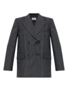Sportmax Double-breasted Oversized Anthracite Jacket With Pinstripe Detail In Gray