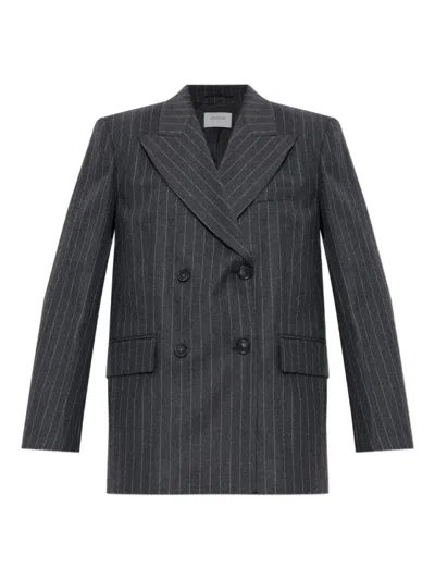 SPORTMAX DOUBLE-BREASTED OVERSIZED ANTHRACITE JACKET WITH PINSTRIPE DETAIL