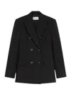 Sportmax Double-breasted Tailored Blazer In Natural Stretch Wool In Black