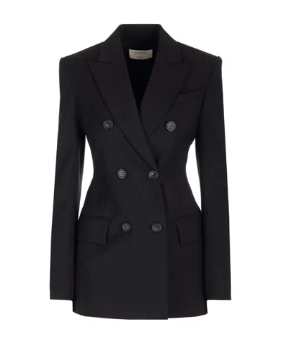 Sportmax Double-breasted Virgin Wool Blazer In Black