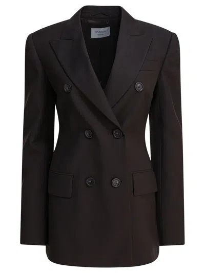 Sportmax Double-breasted Brown Wool Jacket In Black