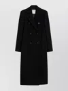 Sportmax Long Double-breasted Black Coat With Structured Shoulders And Belt Detail In Black