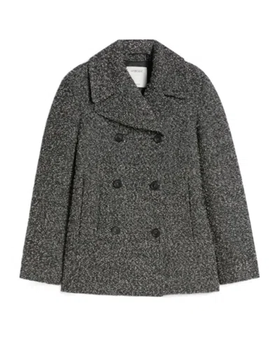 Sportmax Double-breasted Wool Heavy Jacket - Black In Gray