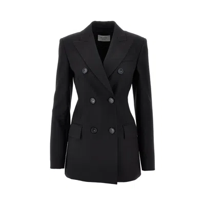 Sportmax Double-breasted Brown Wool Jacket In Black