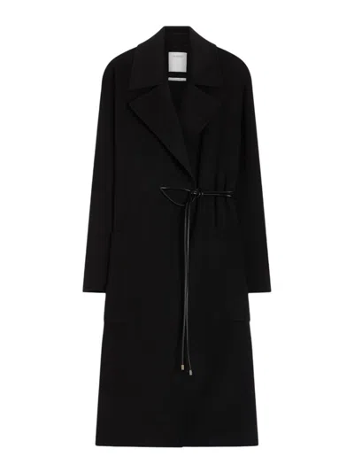 SPORTMAX DOUBLE-FACED WOOL WRAP COAT - BLACK