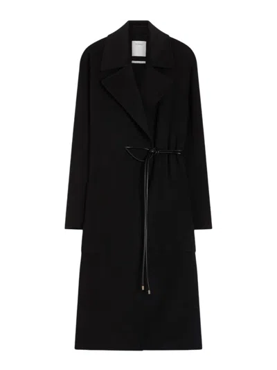 SPORTMAX DOUBLE-FACED WOOL WRAP COAT - BLACK
