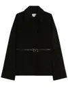 Sportmax Double Wool Caban With Shirt Collar And Leather Belt In Black