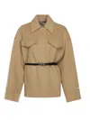 Sportmax Wool Jacket Belt Flap Pockets In Neutral