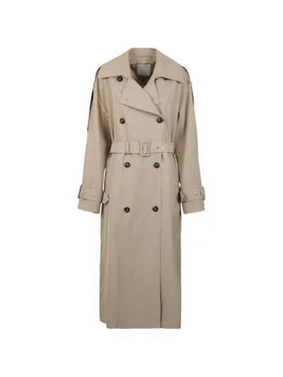 Sportmax Double-breasted Belted Trench Coat In Nude