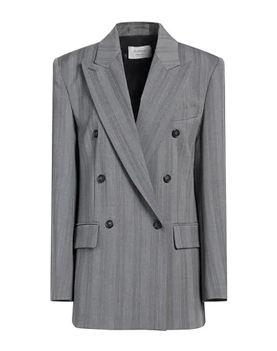 Sportmax Embroidered Stretch Wool-blend Blazer With Striped Detail In Gray