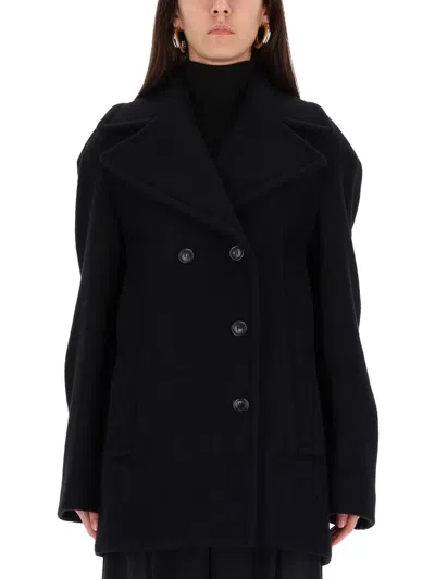 Sportmax Double-breasted Virgin Wool Coat In Black