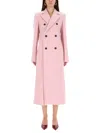 Sportmax Long Double-breasted Coat Notched Lapels In Pink