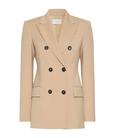 Sportmax Double-breasted Natural Stretch Wool Blazer In Gray