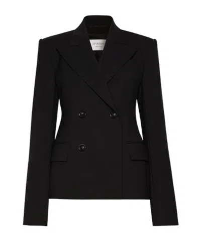 Sportmax Double-breasted Stretch Wool Blazer In Black