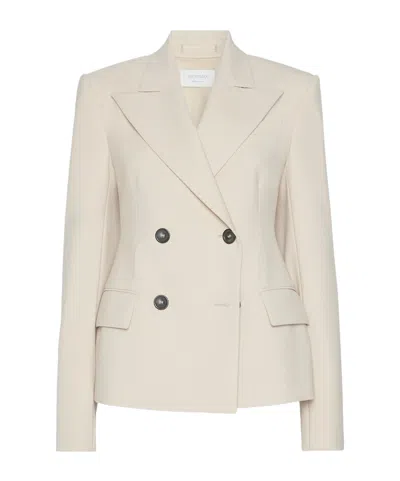 Sportmax Double-breasted Stretch Wool Blazer In White