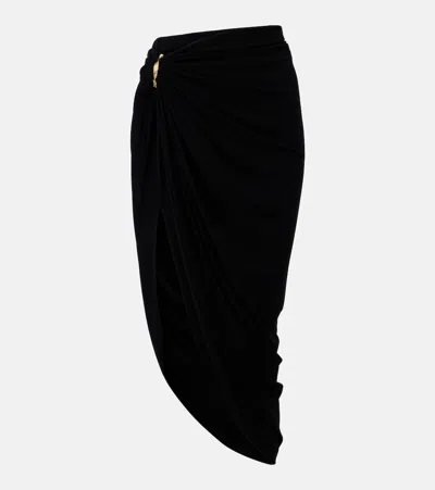 Sportmax Embellished Draped Jersey Midi Skirt In Black