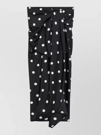 Sportmax Draped High Waist Midi Skirt Polka Dots In Black