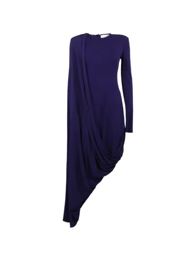 Sportmax Dark Purple Draped Asymmetric Dress In Blue