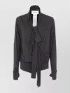 Sportmax Draped Long Sleeve Body Shirt With Bow In Gray