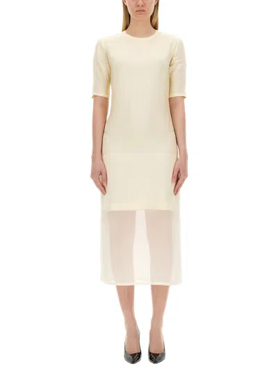 Sportmax Midi Dress With Sheer Hem And Short Sleeves In Neutral
