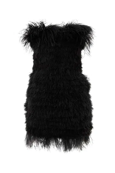 Sportmax Embroidered Polyester Avocado Mini Dress In Black