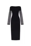 Sportmax Sleeve Button Detail Off-shoulder Ribbed Sheer Dress In Black