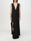 Sportmax Sport Max Long Asymmetrical Viscose Twill Dress In Black