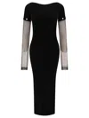 Sportmax Sleeve Button Detail Off-shoulder Ribbed Sheer Dress In Black
