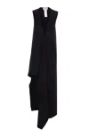 Sportmax Sport Max Long Asymmetrical Viscose Twill Dress In Black