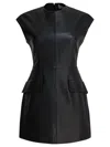 Sportmax Black Leather Short Dress With Pockets In Black